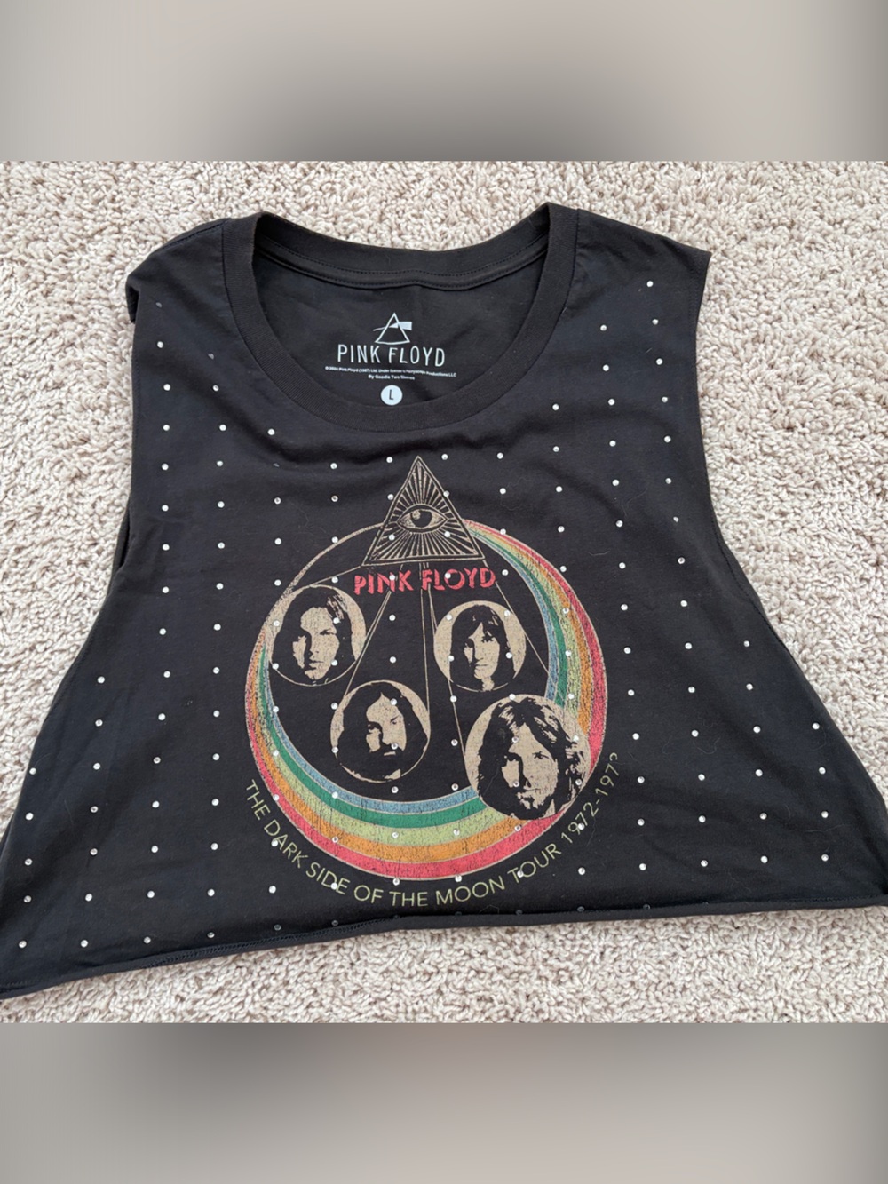 Pink Floyd Black Tank Top with Rainbow Tour Graphic